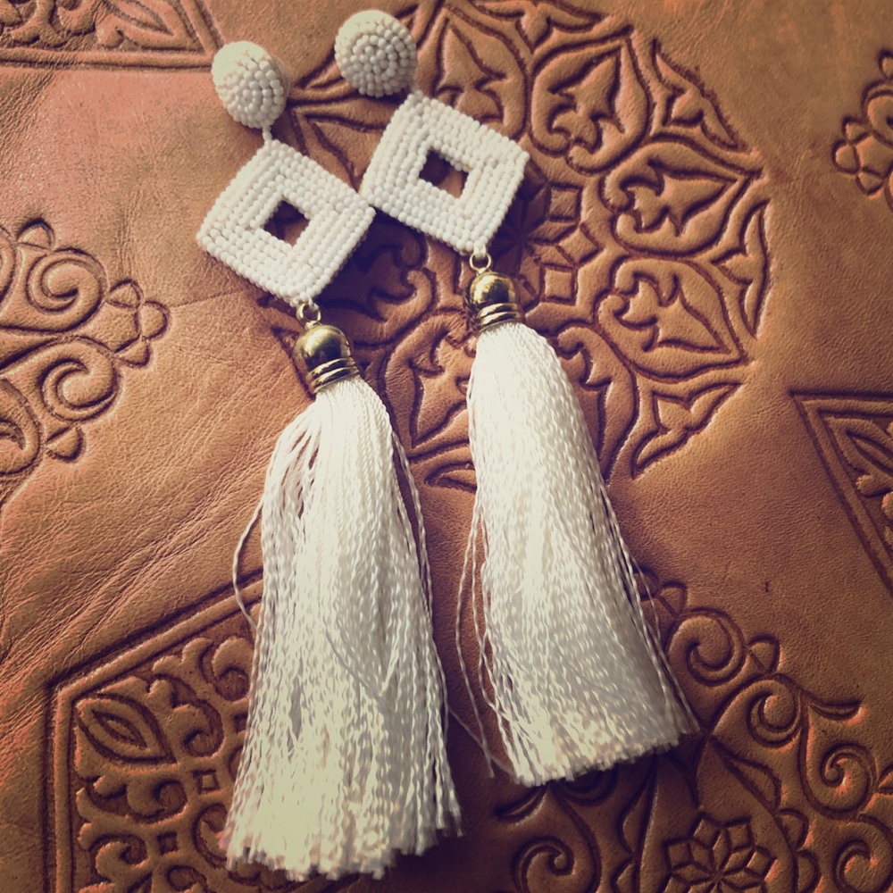 Beaded tassel statement earrings